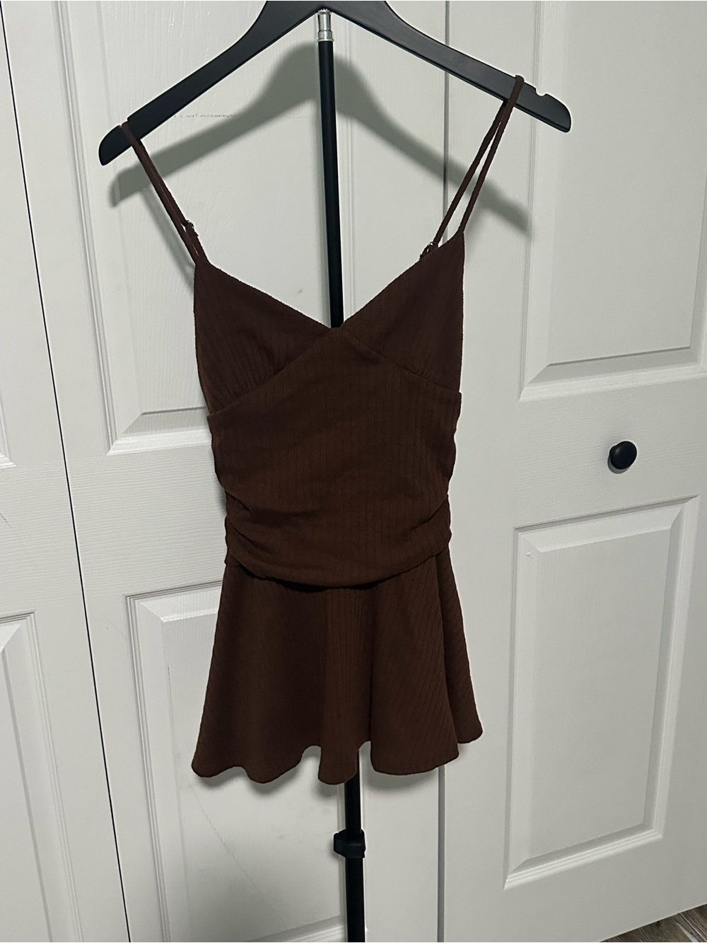 Altar'd State Brown Ribbed Mini Dress with Spaghetti Straps